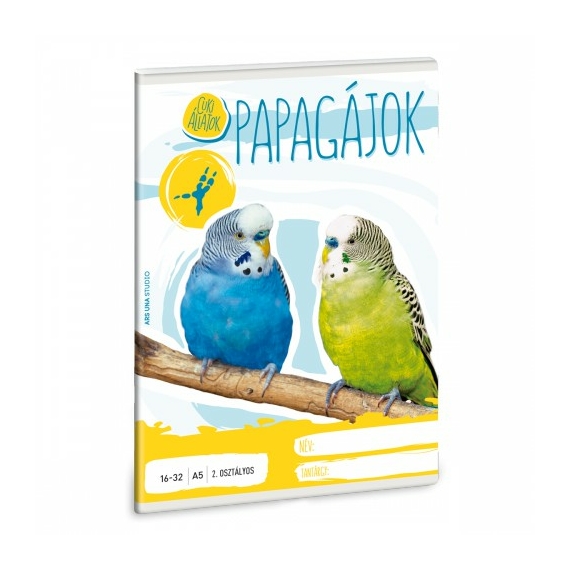 Cuki állatok vonalas füzet - 32 lap - 2.osztály - 16-32 - papagáj